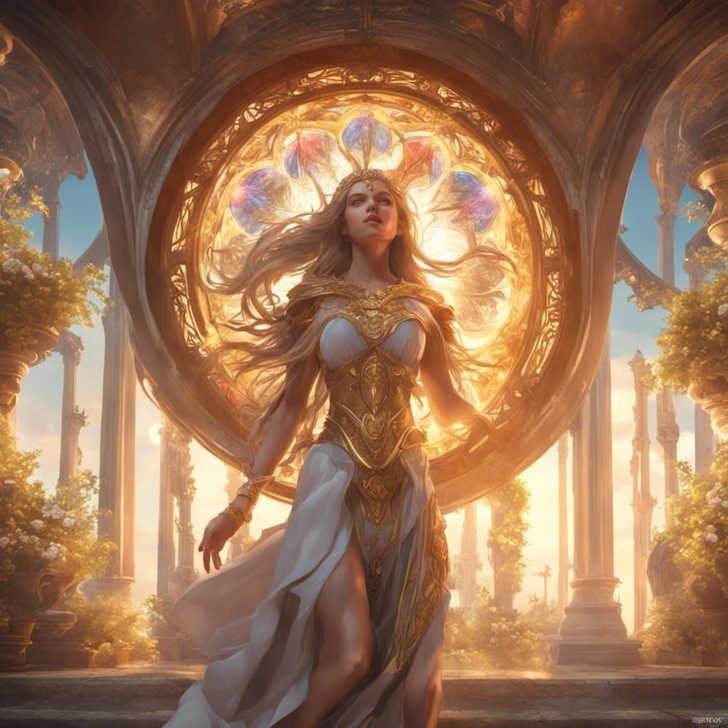 Sun Maiden with Light Companion, Digital Art