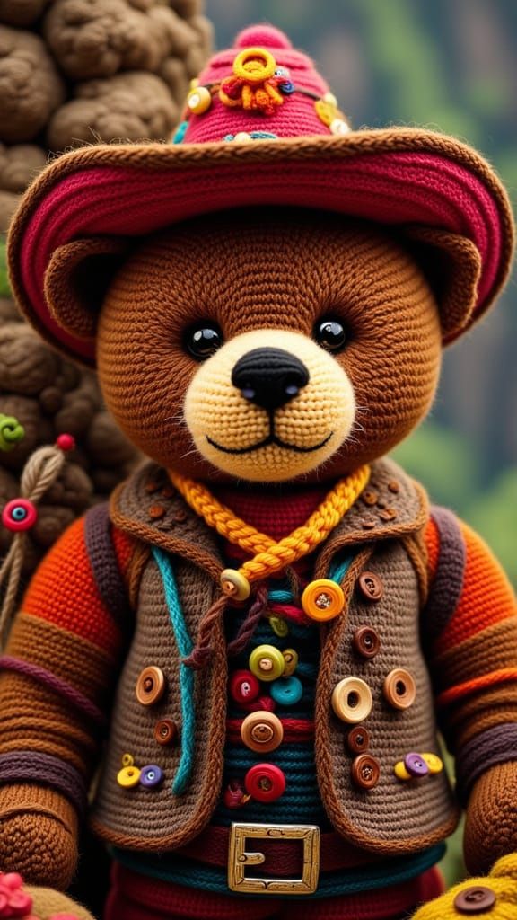 Beaded Western Teddy Bear in Desert Landscape