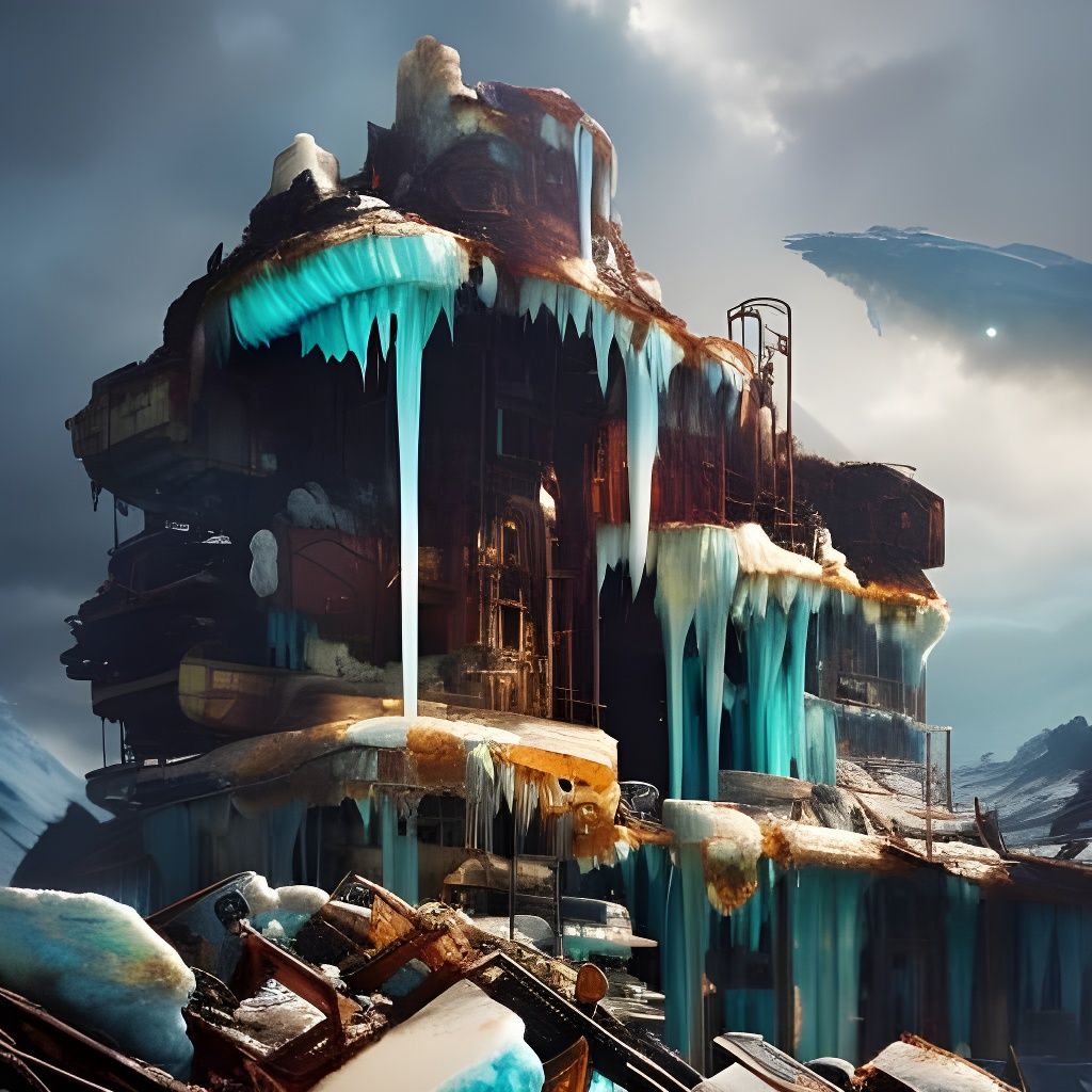 Post-Apocalyptic Iceberg Ruins in Borderland Fantasycore Sty...