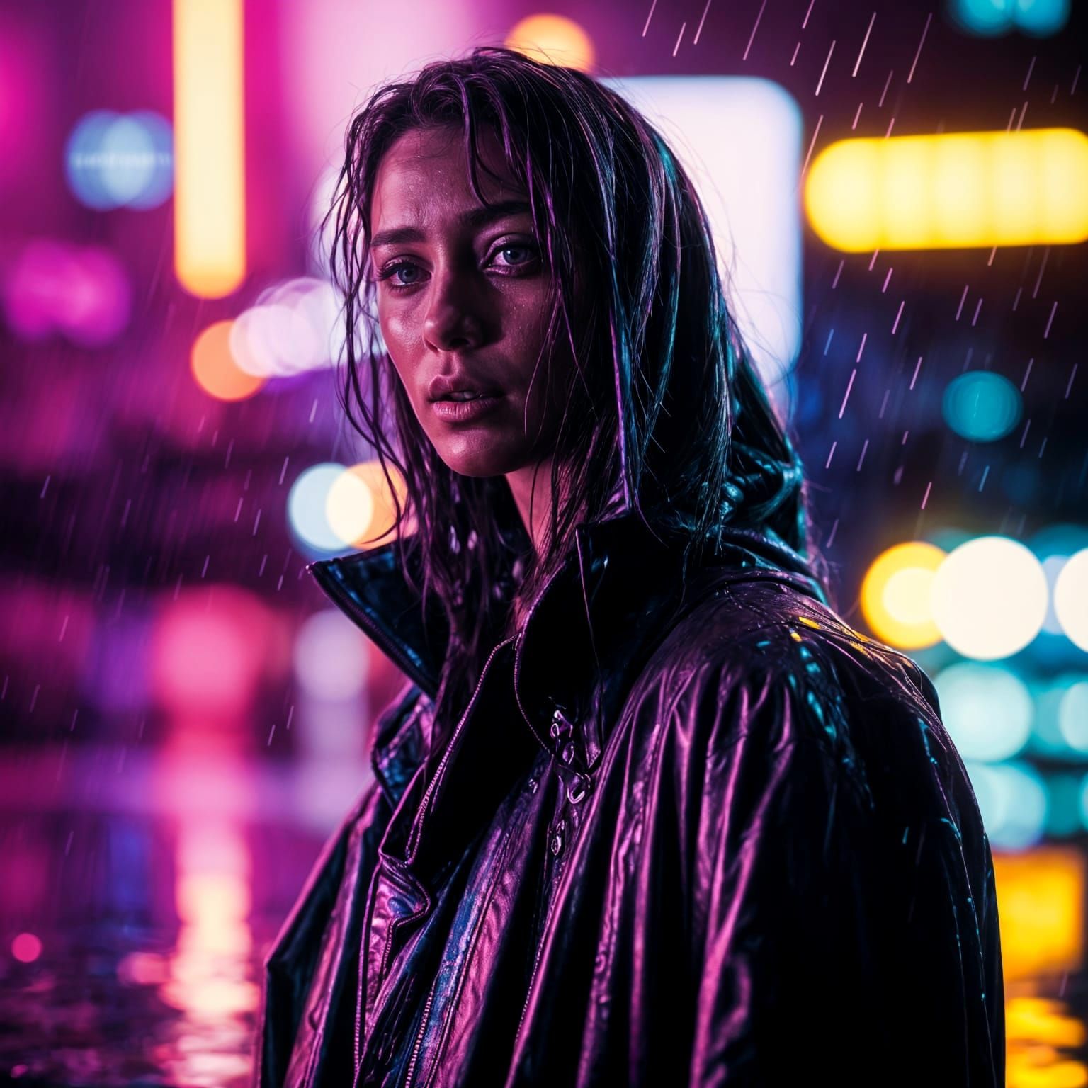 Cyberpunk Portrait Under Purple Rain