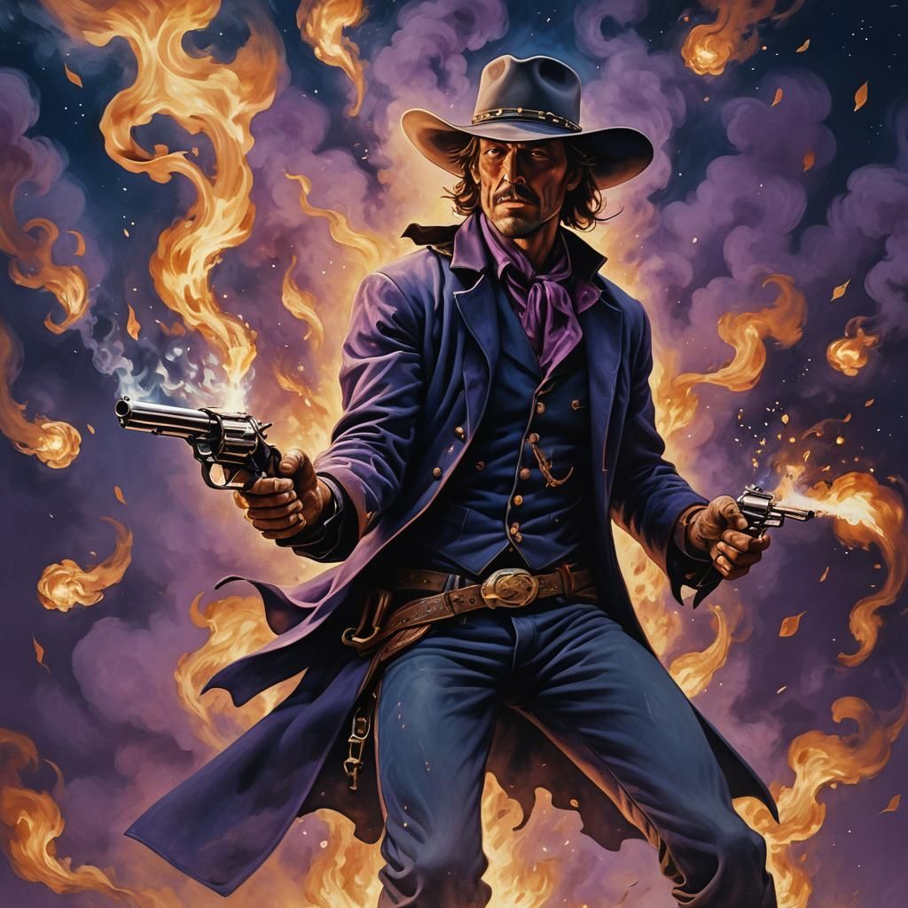 Fiery Cowboy Spirit Shoots in Surreal Moonlight