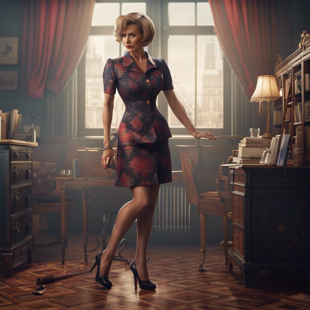 Secretary in Short Dress: Detailed Fantasy Art