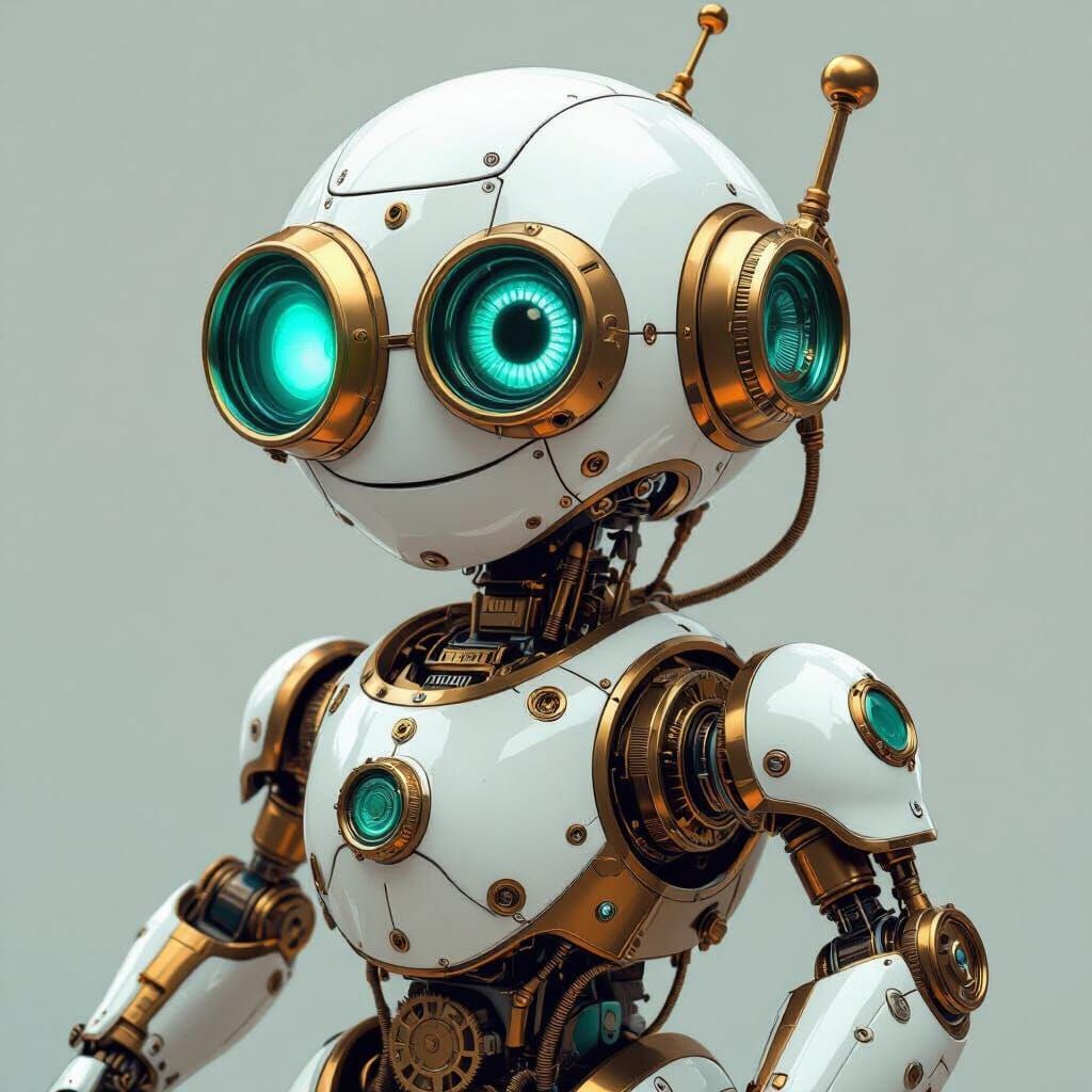 Steampunk Robot with Teal Accents and Single Eye