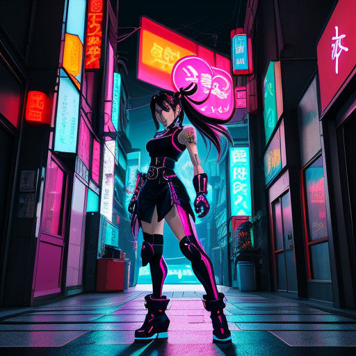 Sleek Cyberpunk Mai Shiranui Dominates Neon-Lit Streets in M...