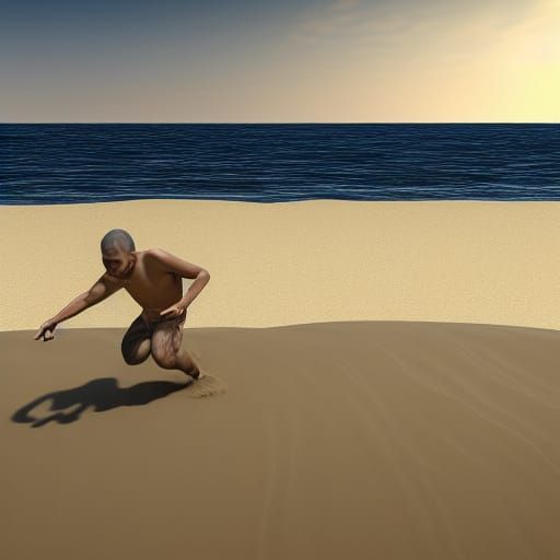 Tsunami Approaching Man Buried in Sand: Epic Masterpiece