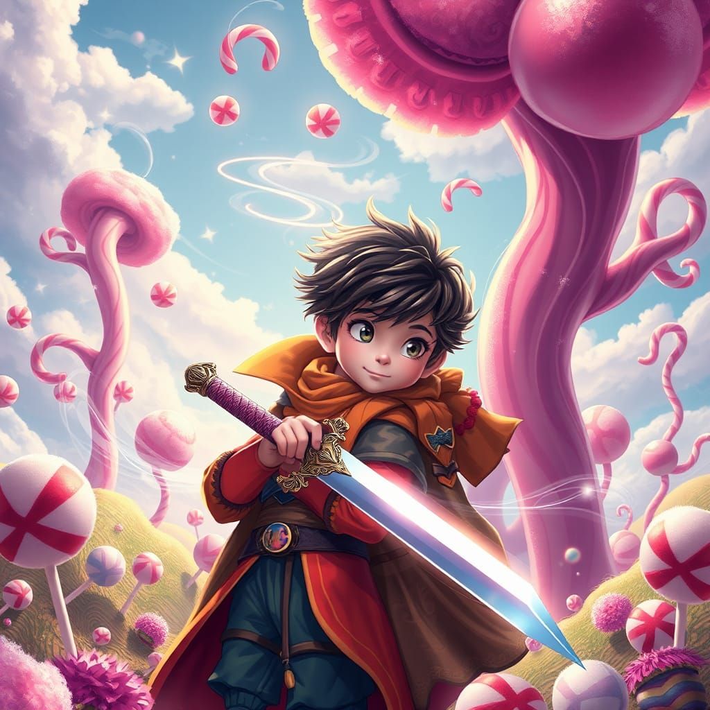 Boy Whispering Secret in Candyland: Digital Illustration