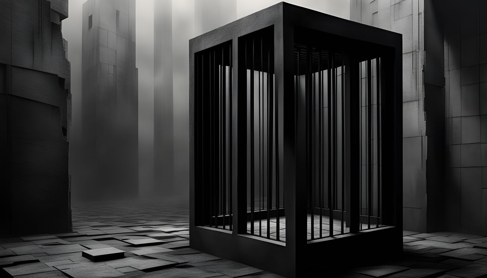 Abstract Cage of Dark Thoughts: Dada Art Concrete