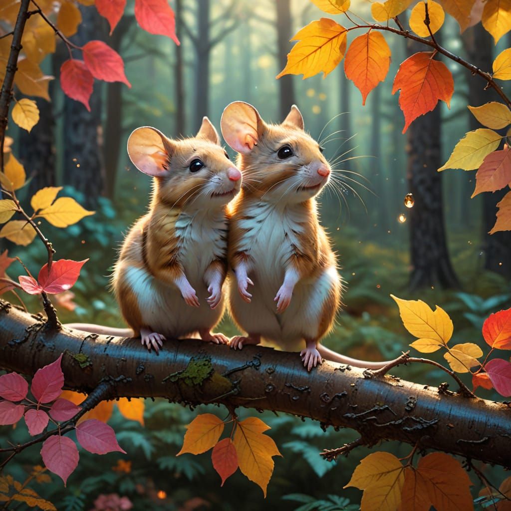 Vibrant Quebec Boreal Forest Scene with Mice