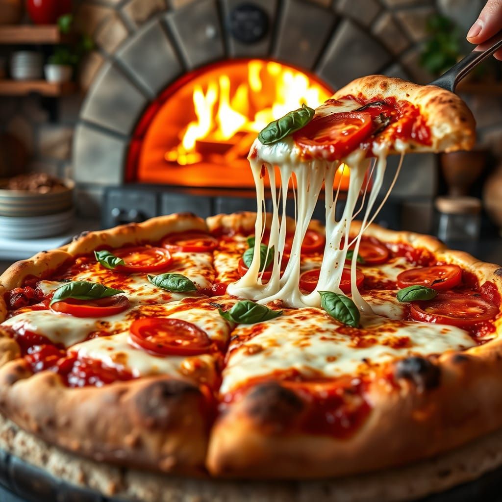 Delicious Pizza Slice with Melting Cheese