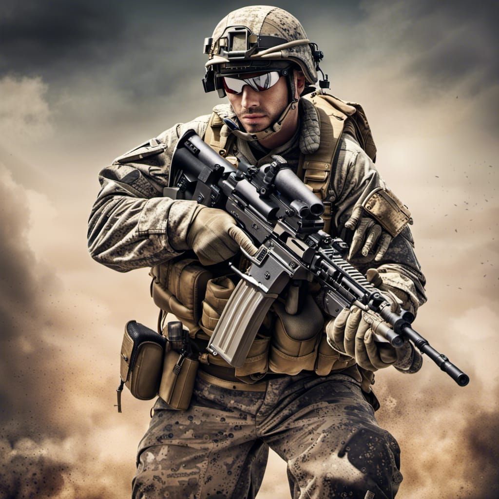 American Soldier with Heavy Machine Gun