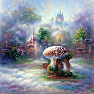 Ethereal Mushroom in a Misty Fantasy Landscape