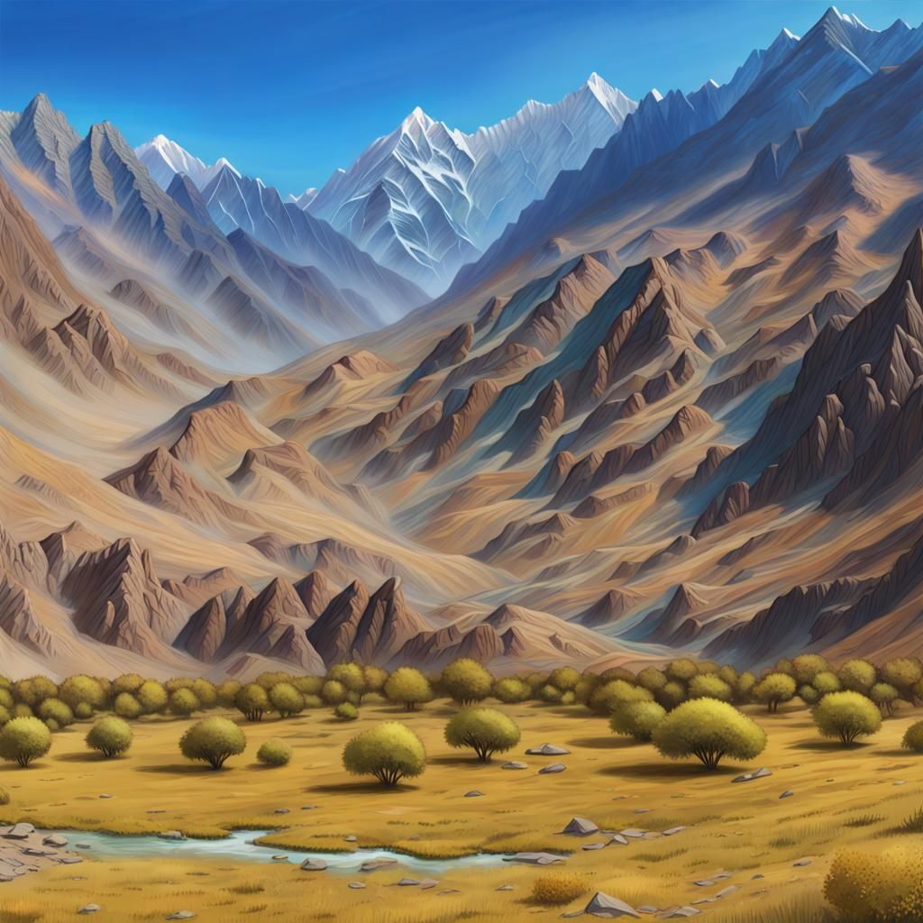 Hyperrealistic Hindu Kush Mountain Range Splash Art