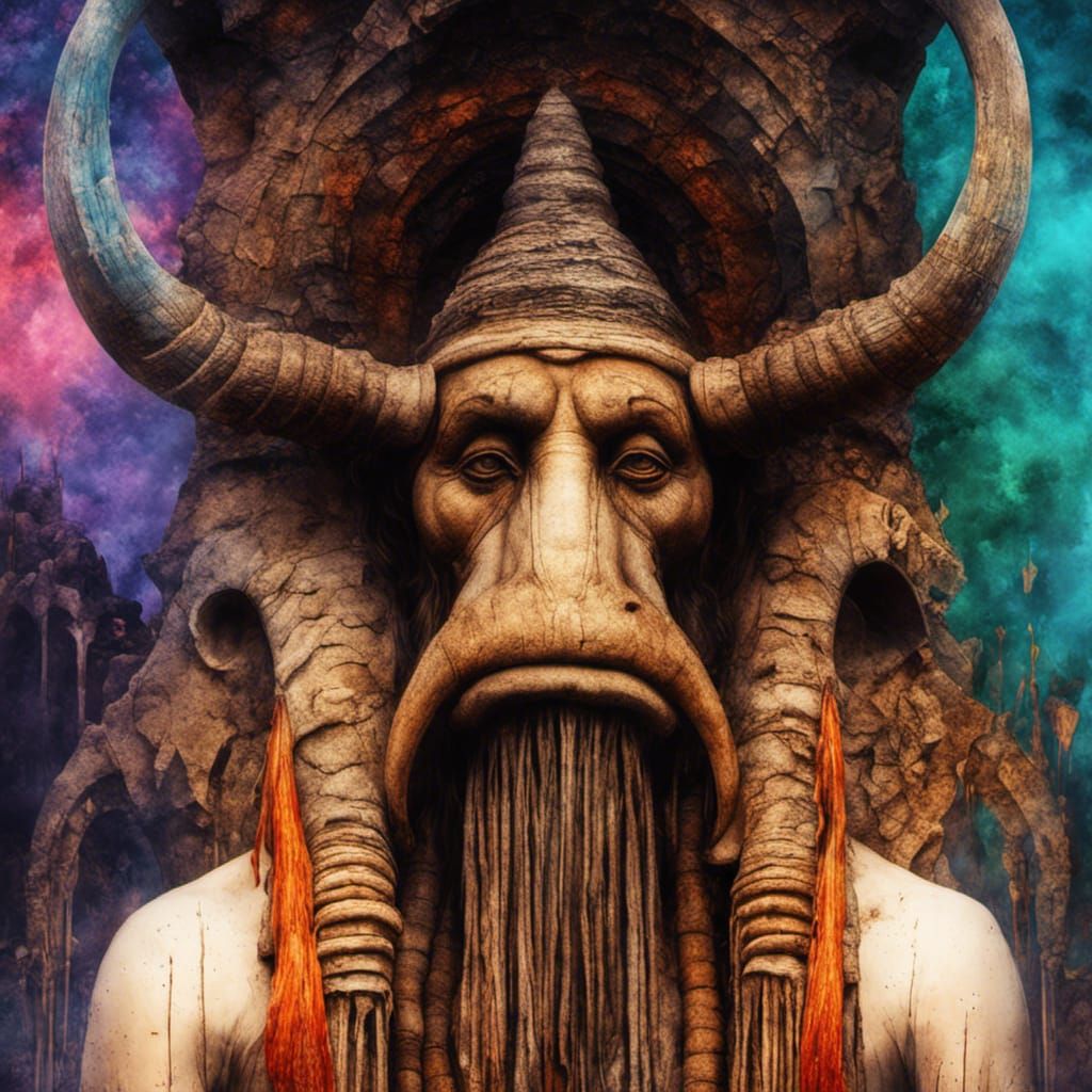 Forgotten Neolithic Mammoth God in Watercolor Style