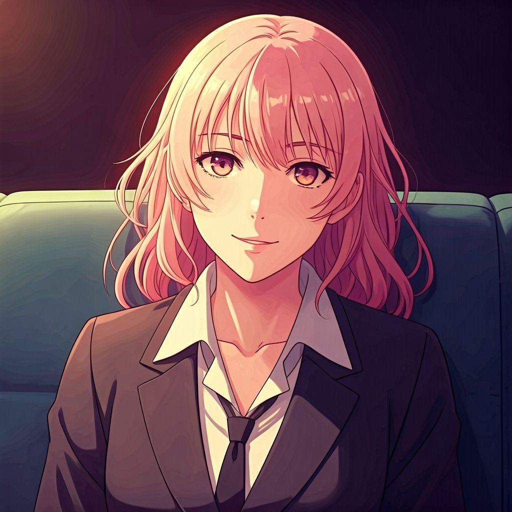 Relaxed Anime Lady on Couch in Retro Style