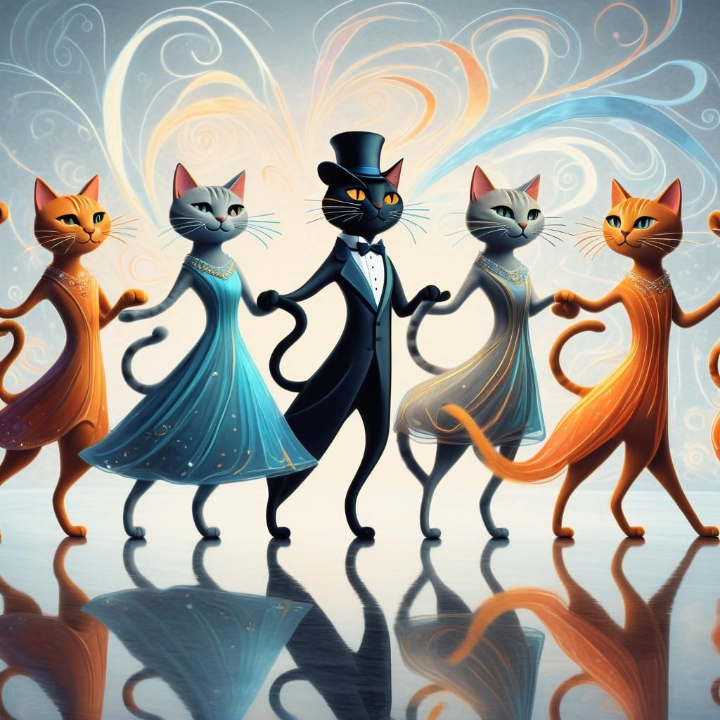 Cats Dancing in a Post-Impressionistic Style