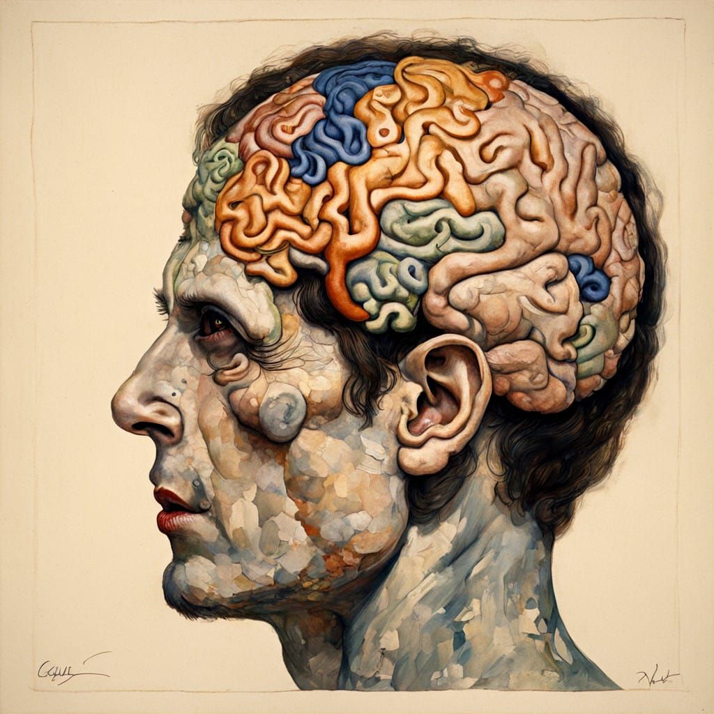 Surrealist Portrait of the Human Brain in Golden Decadence