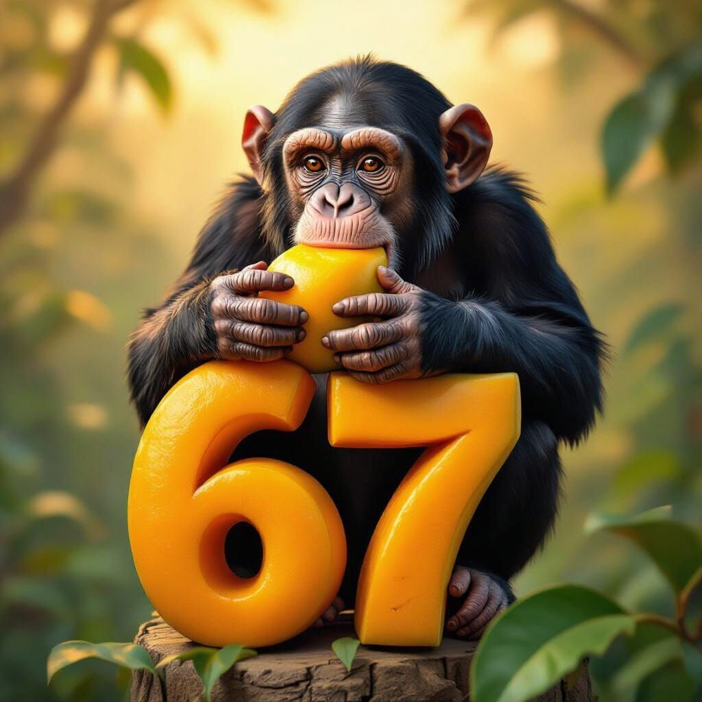 Chimpanzee Eats Number Mango Atop Number Tower