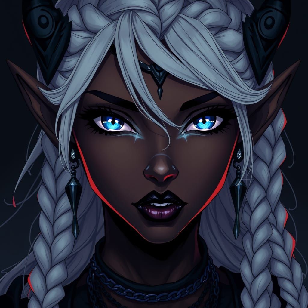 Gothic Anime Elf Maiden with Braided Hair and Piercing Blue ...