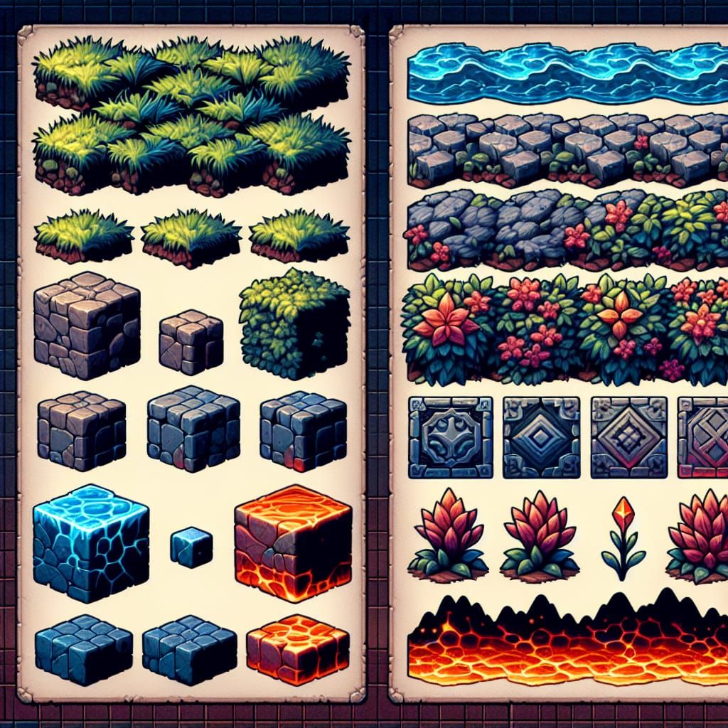 Retro 2D Game Block Tileset in High Resolution