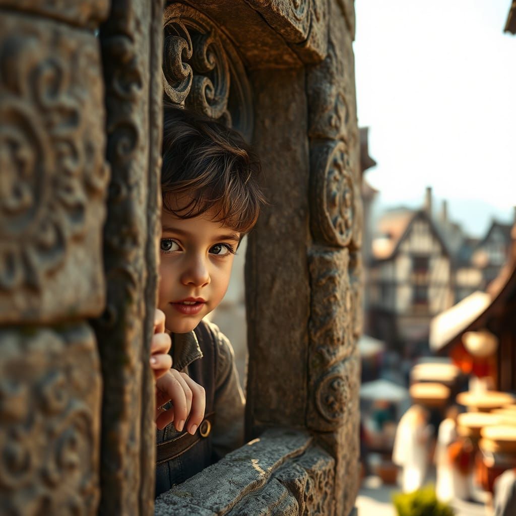 Medieval Marketplace View from a Gothic Window