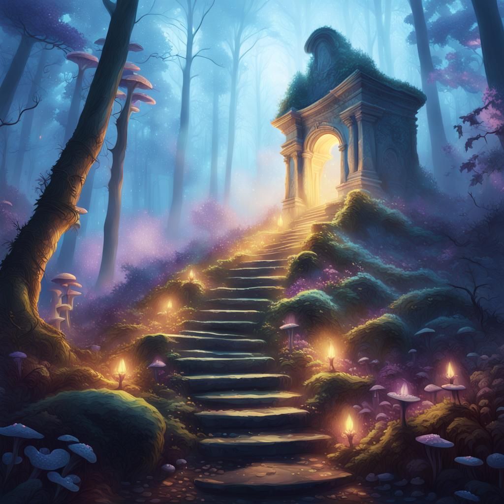 Ancient Staircase Beckons in Mysterious Forest Depths