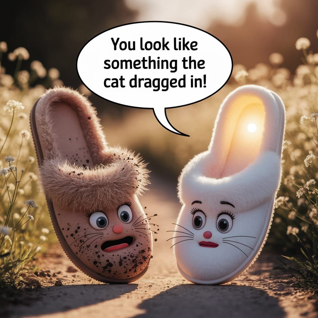 Humorous Slippers in Field of Wildflowers Photograph