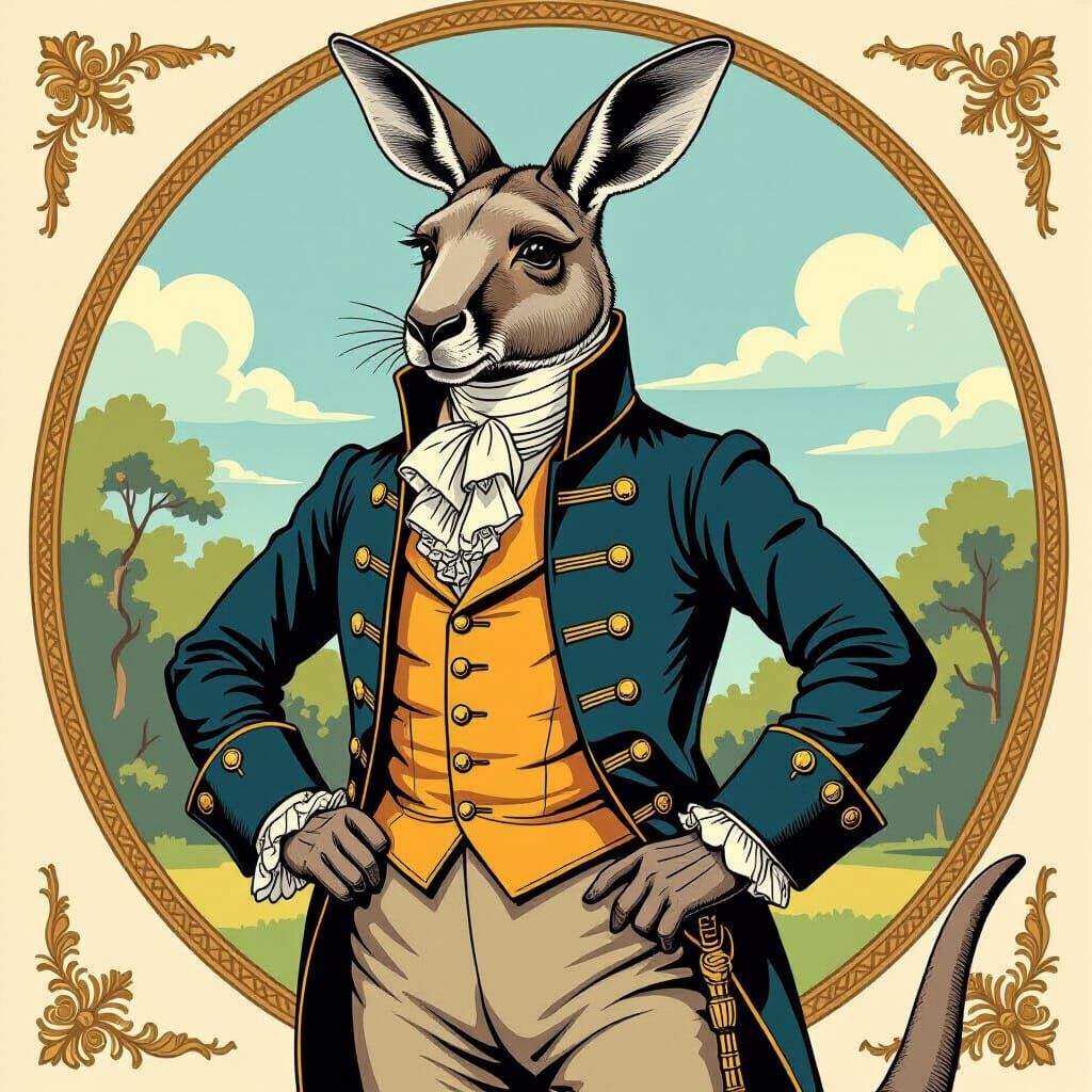 Kangaroo in 18th Century French Aristocrat Attire in Hergé S...