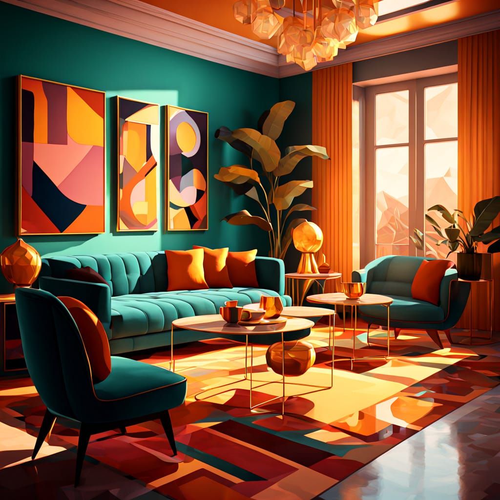 Cubist Masterpiece: Mad Tea Party in Vibrant, Dreamlike Land...