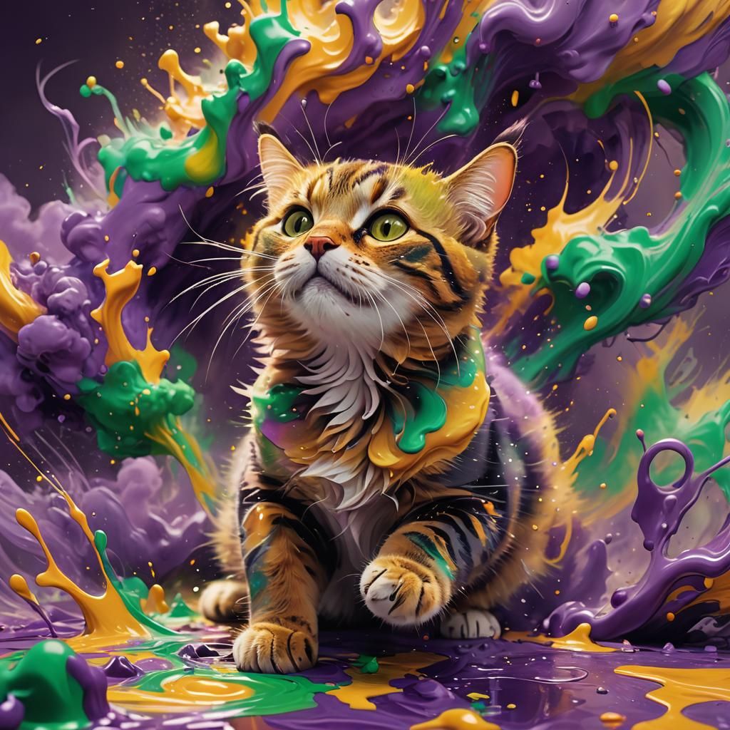 Cat's Colorful Creation: Dreamlike Digital Art