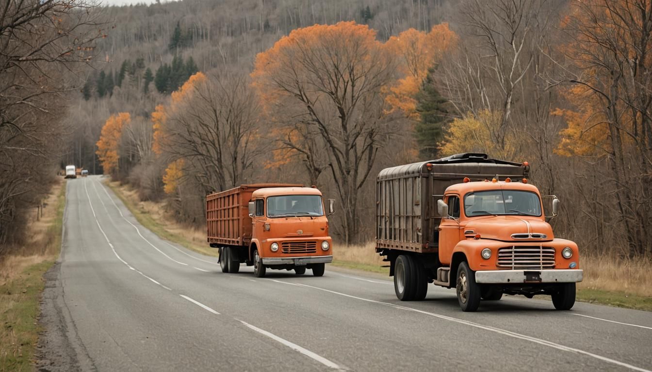 Old Orange Semi Truck on Country Road