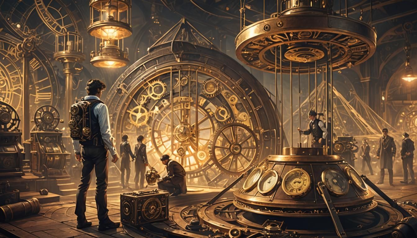 Steampunk Time Traveler with Clockwork Machine