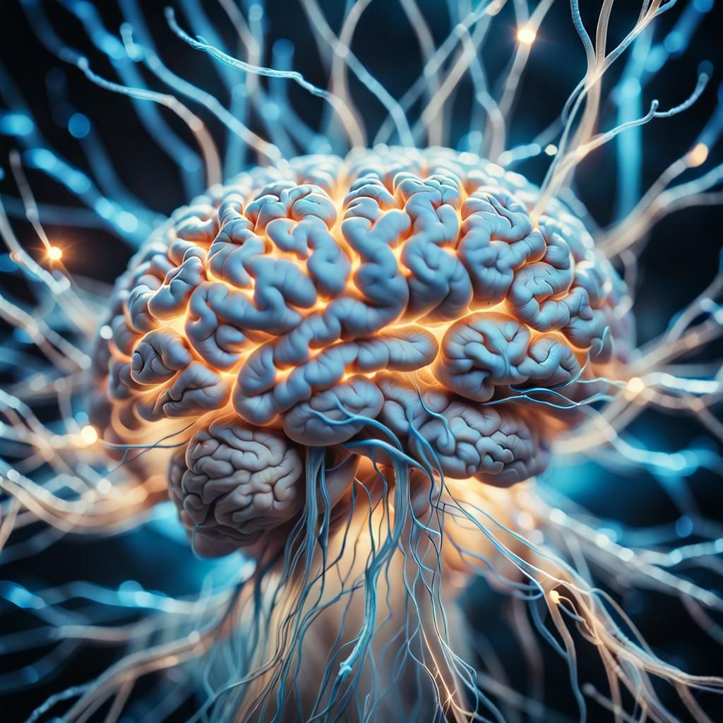 Ethereal Brain with Vibrant Bioluminescence