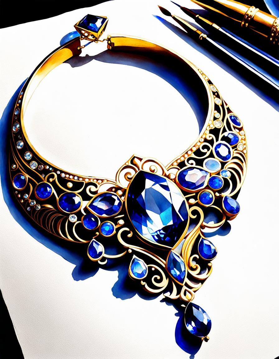 Art Deco Jewelry Sketch with Faceted Jewels