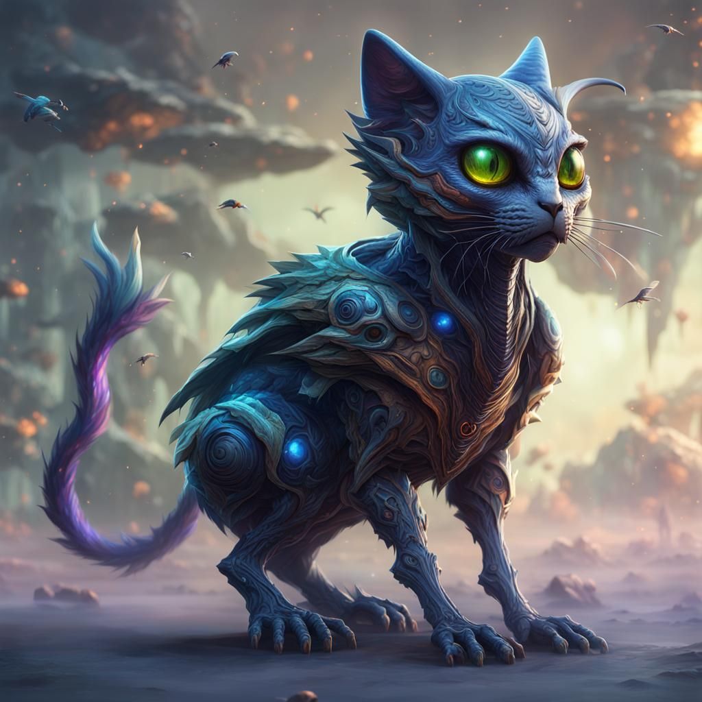Beautiful Cat-Bird Hybrid Alien in Detailed Matte Painting