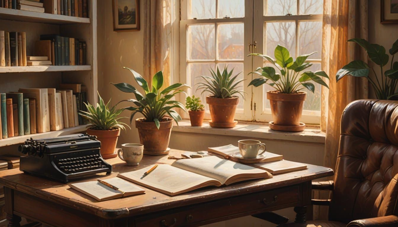 Cozy Home Office as Impressionist Oil Painting