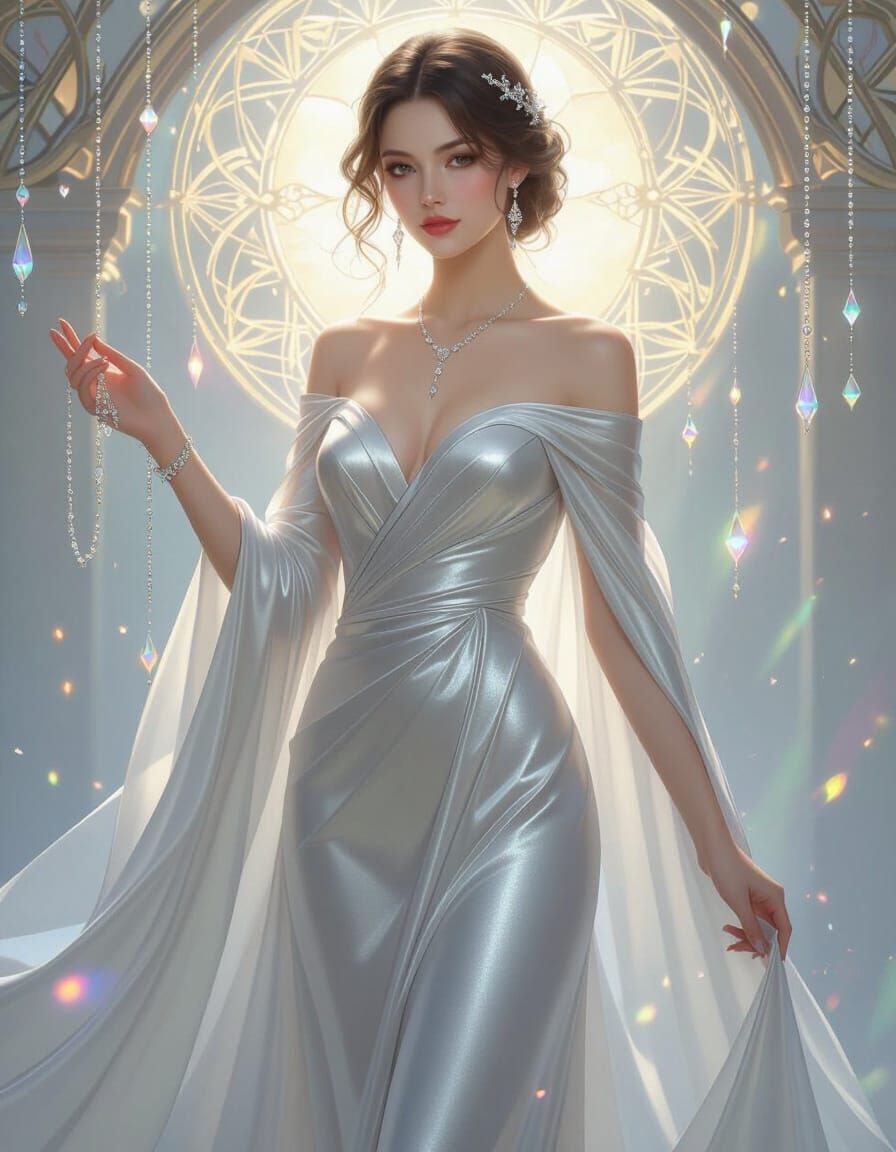 Ethereal Ghost in Silky Gown with Floating Jewels