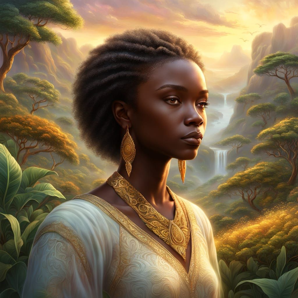 Ethereal Fantasy Portrait in Lush African Landscape