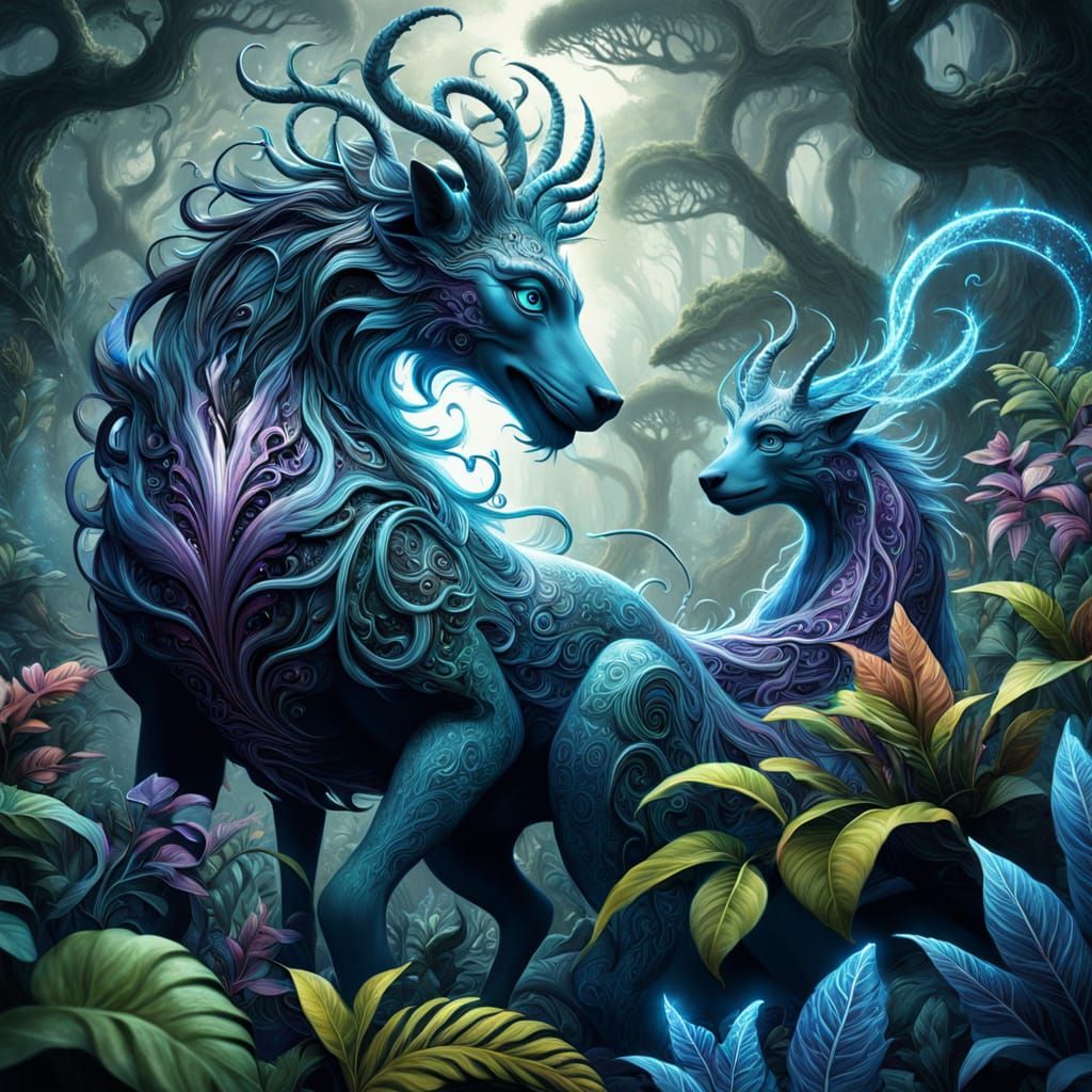 Magical Creatures and Plants in Ethereal Digital Matte Paint...