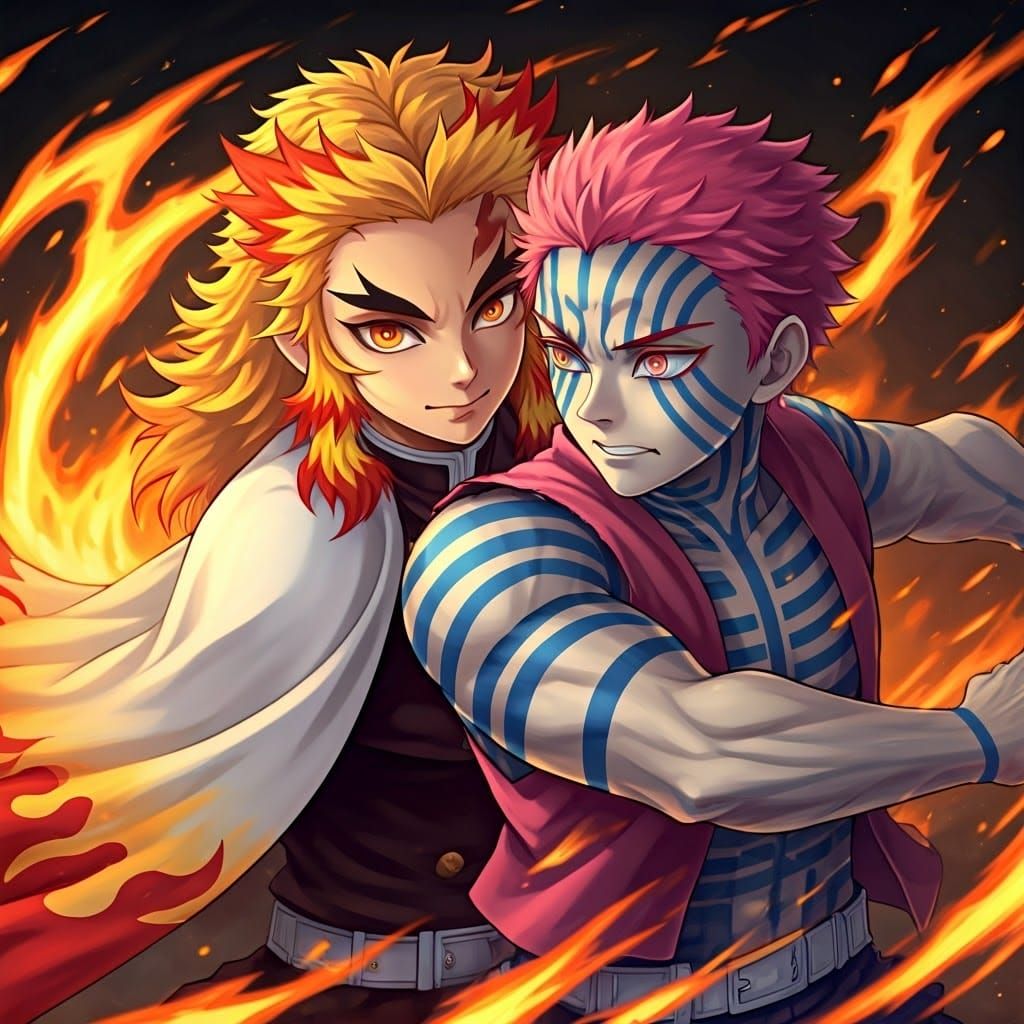 Fiery Demon Slayer Rengoku Charges Forward in Epic Battle