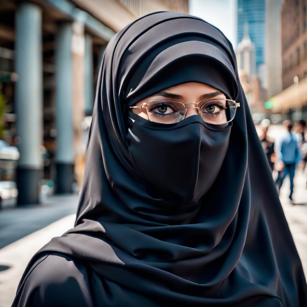 Beautiful Niqabi Woman Portrait in Modern City