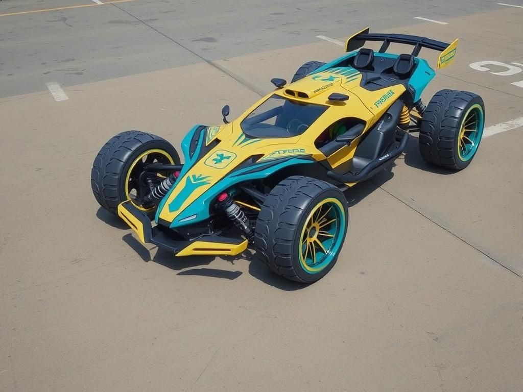Futuristic Yellow Sport Buggy with Japanese Logos