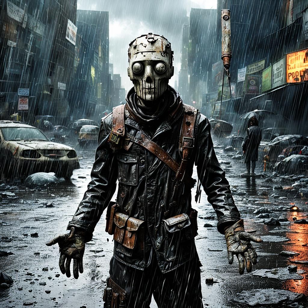 Asymmetrical Post-Apocalyptic Effigy in a Turbulent Rainstor...