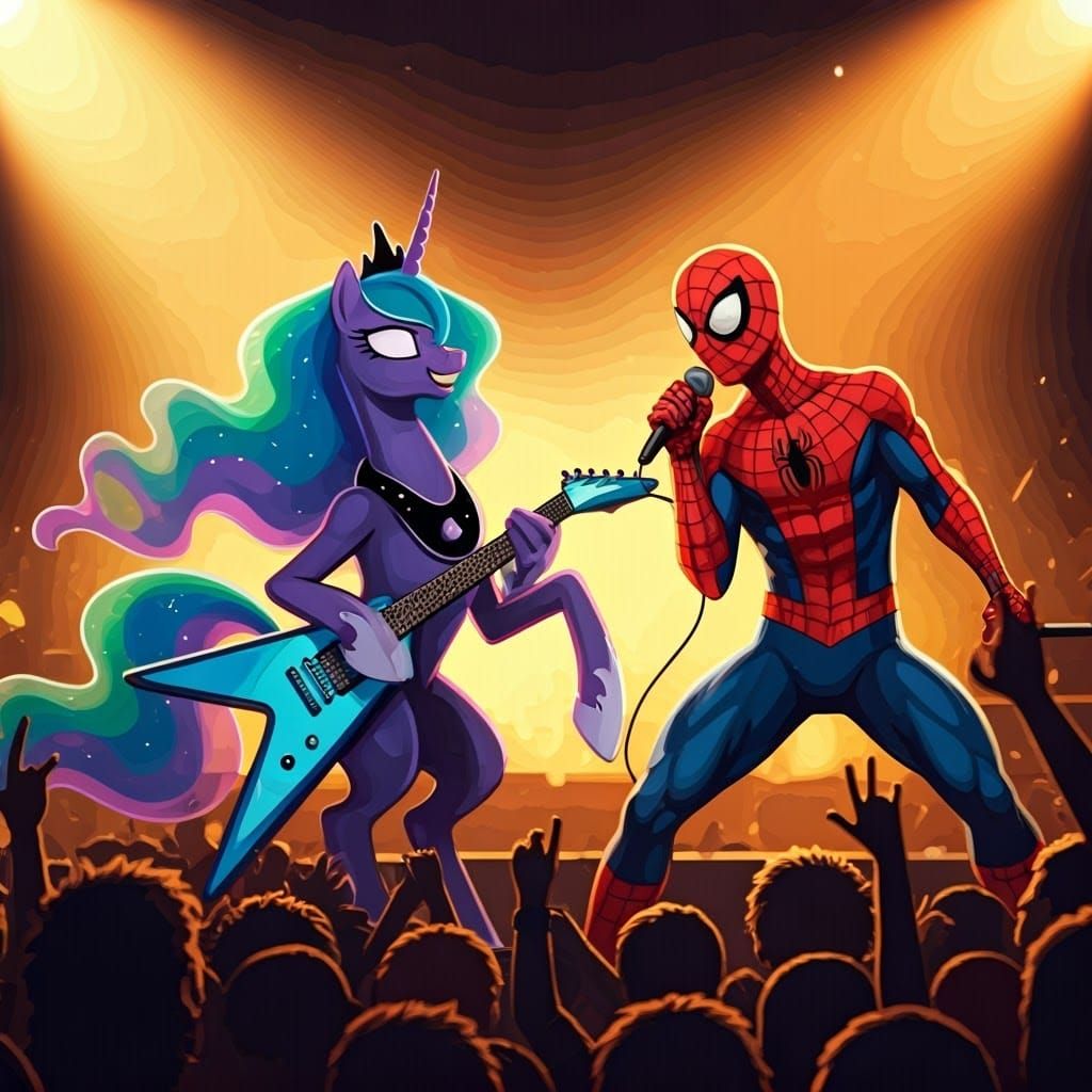 Princess Luna and Spider-Man Rock Concert in Graffiti Style