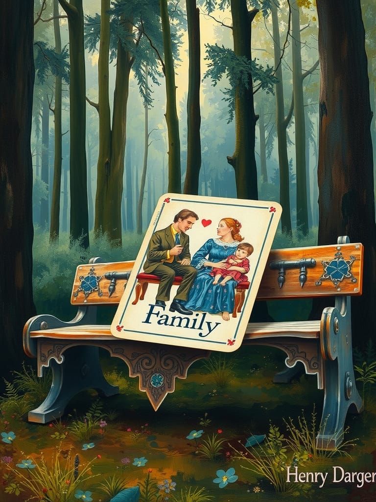 Family Tarot Card as Outsider Art Oil Painting