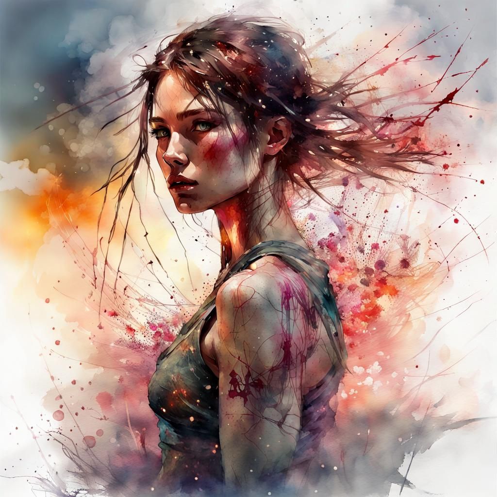 Stunning MMA Fighter in Digital Watercolor Art