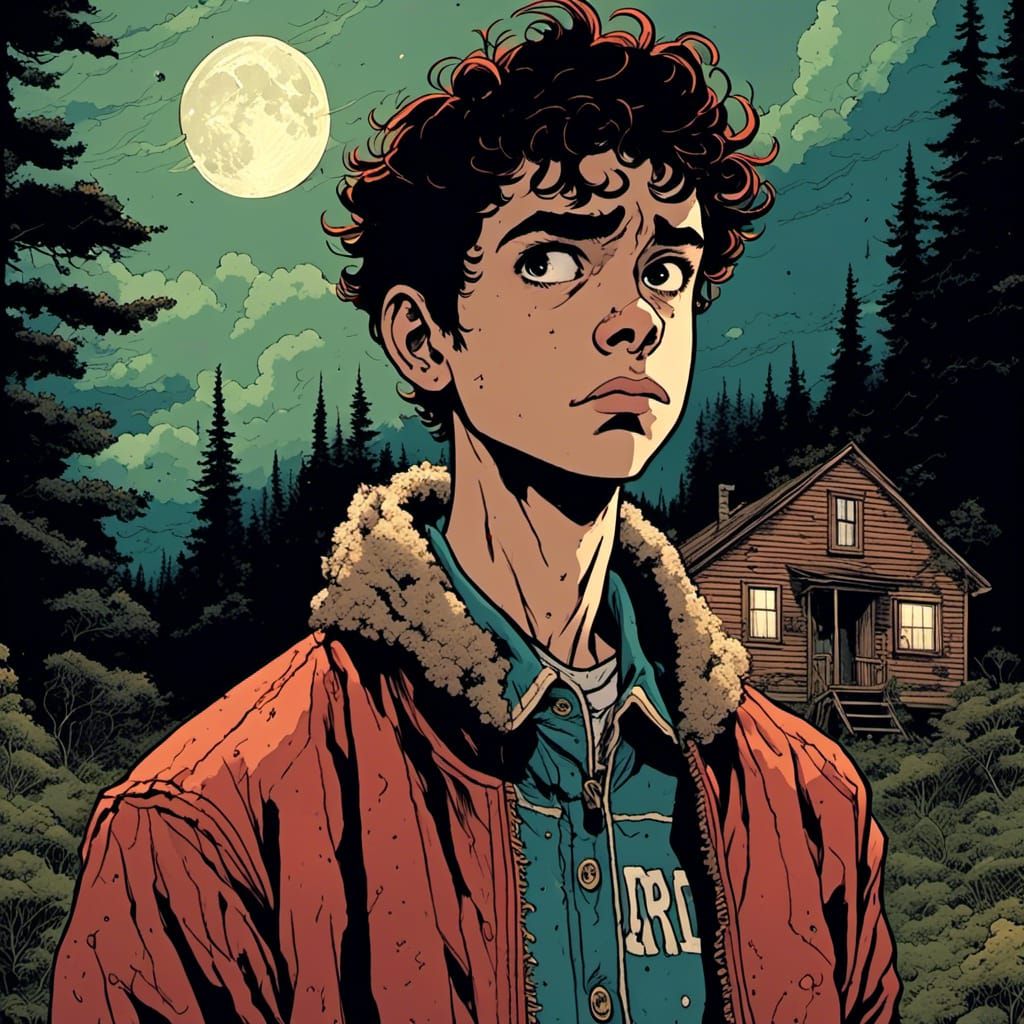 Inked Portrait of Teenager in Slasher Horror Scene