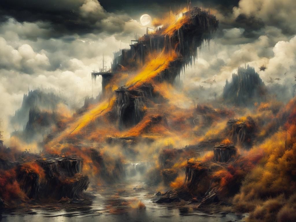 Mystical Autumn Landscape in Abstract Style