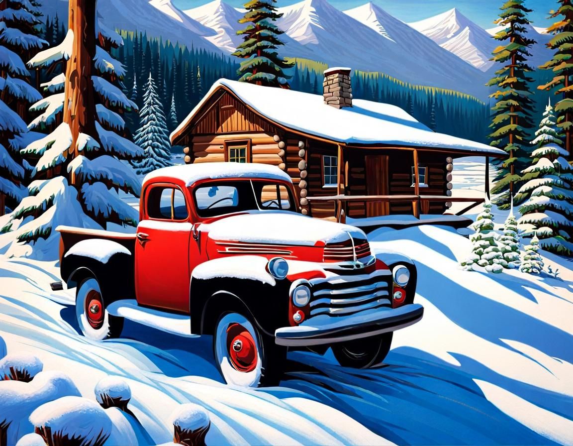 Winter Countryside Scene with Children Playing