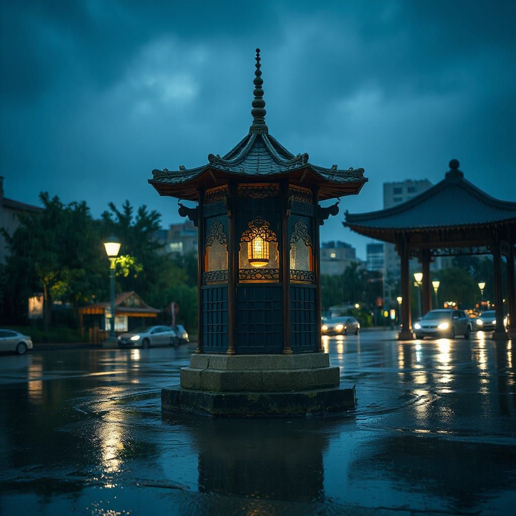 Glass Pagoda in Evening Rain