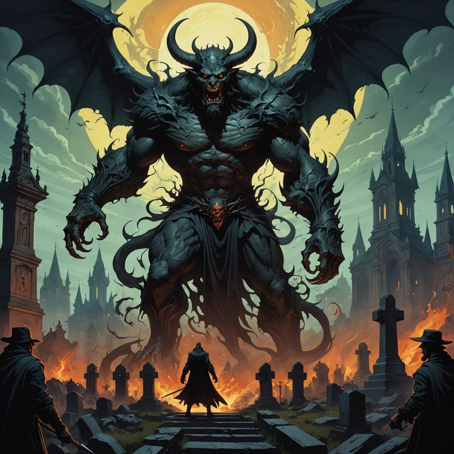 Graveyard Demon: German Expressionist Ink Sketch